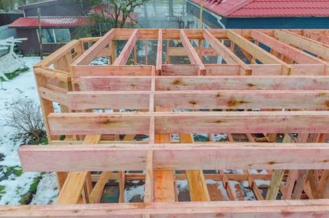 Construction a frame house in the winter Photos