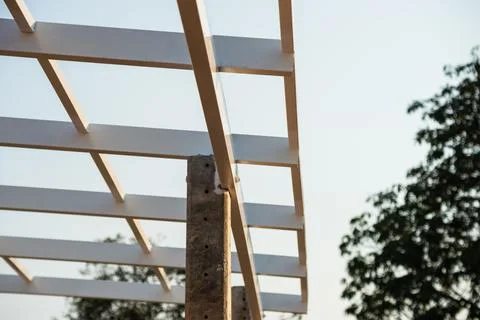 Construction framework installation outdoor site urban environment close-up.. Foto stock