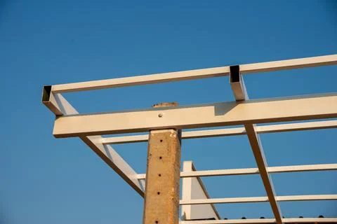 Construction framework installation urban site clear blue sky close-up buil.. Stock Photos