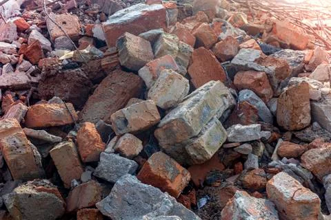 Construction garbage bricks stones mortar close up Stock Photos