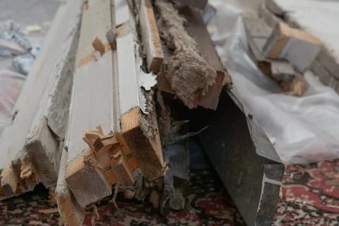 Construction garbage. Dismantled old window and sill. Stock Photos
