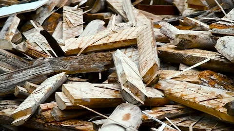 Construction garbage is piled up at site after building repair. Trash heap. Stock Footage 237712856