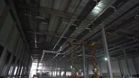 Construction of giant warehouse Stock Footage 218471063