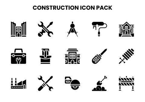 Construction Glyph Bundle Icons Pack Ilustración de archivo