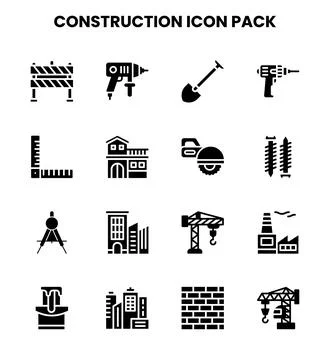 Construction Glyph Collection Icons Pack Illustrazione stock
