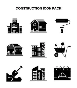 Construction Glyph Collection Icons Pack Ilustración de archivo