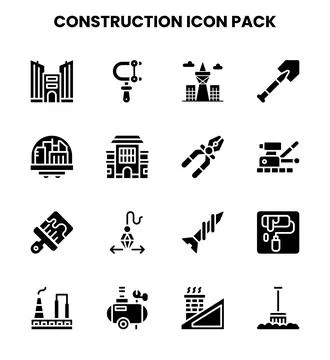 Construction Glyph Design Icons Pack Stock Illustration