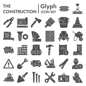 Construction glyph icon set, repair symbols collection, vector sketches, logo Stock Illustration