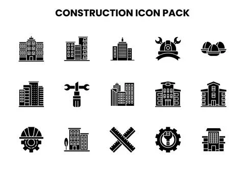 Construction Glyph Icons Pack Stock Illustration