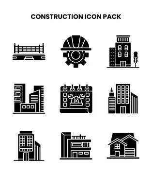 Construction Glyph Set Icons Pack Stock Illustration