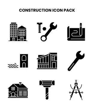 Construction Glyph UI Icons Pack Stock Illustration