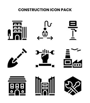 Construction Glyph UI Icons Pack Stock Illustration