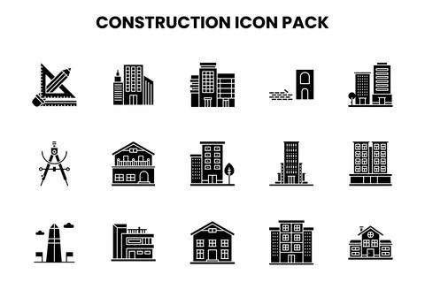 Construction Glyph UI Icons Pack Stock Illustration