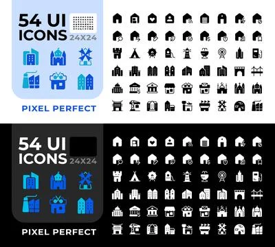 Construction glyph ui icons set for day and night mode Stock Illustration