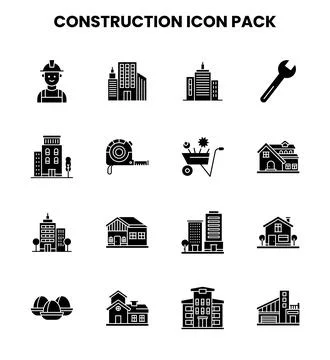 Construction Glyph Vector Icons Pack Illustrazione stock