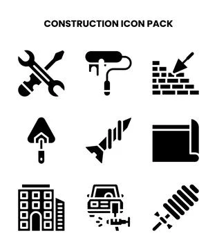 Construction Glyph Vector Icons Pack Stock Illustration