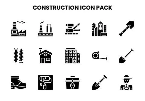 Construction Glyph Vector Icons Pack Stock Illustration
