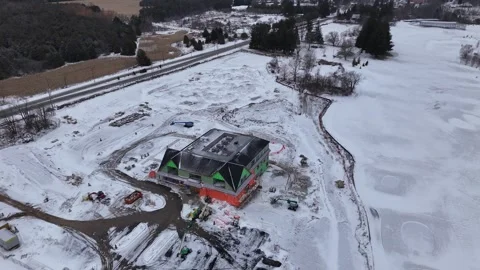 Construction Of Golf Course Under the Snow In Alton, Canada. Aerial Stock Footage 328699243