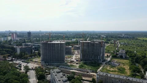 Construction of a green residential complex. Drone Aerial view. 動画素材 231565745