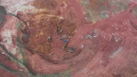 Construction ground rig and excavator aerial surround photography Video stock 234464289