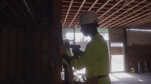 Construction Guy Drills Wall Stock Footage 270392178