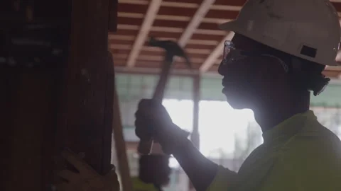 Construction Guy Hammers Wall Stock Footage 270392167