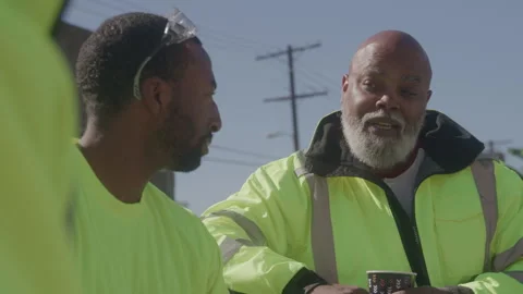 Construction Guys Chat Outside On Sunny Day Stock Footage 270389830