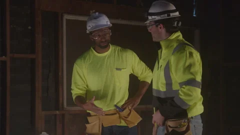 Construction Guys Shake Hands While Working Together On Job Site Stock-Footage 270390954