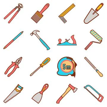 Construction hand tools. Stylish vector color illustrations set Stock Illustration