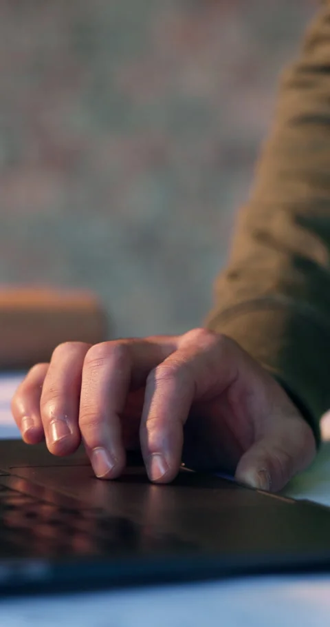 Construction, hands and scroll on laptop on site for progress report, building Stock Footage 340902326