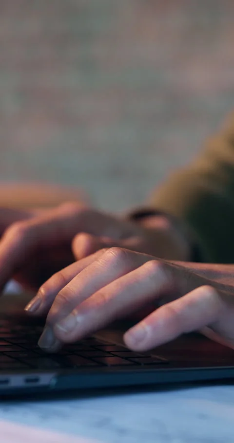 Construction, hands and typing on laptop on site for progress report, building Stock Footage 340870726