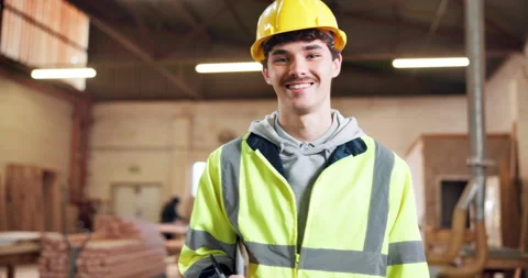 Construction, happy and face of man with clipboard for inventory, stock Stock Footage 338014561