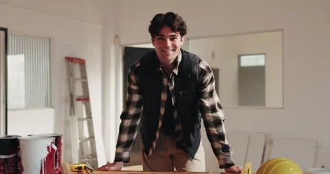 Construction, happy or man on site with face, contractor or about us in Stock Footage 341581300