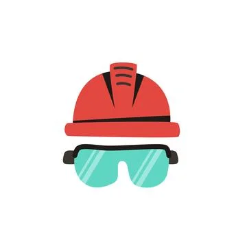 Construction Hard Hat and Safety Goggles Flat Vector Icon Stock Illustration