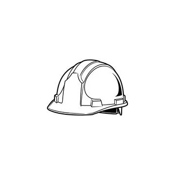 Construction hard hat line art - industrial safety gear vector Stock Illustration