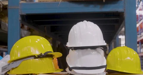 Construction hard hat safety tools equipment for workers in construction site fo Stock Footage 267680942