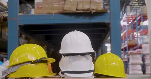 Construction hard hat safety tools equipment for workers in construction site fo Stock Footage 267681226