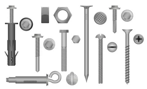 Construction Hardware set. Bolts, Screws, Nuts and Rivets. vector illustration Stock Illustration