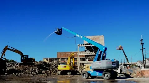 Construction-Heavy Equipment-31.00s-Builiding Demolishtion-Clearing Materials Stock Footage