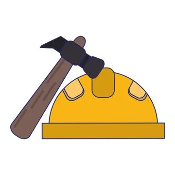 Construction helmet and hammer blue lines Stock Illustration