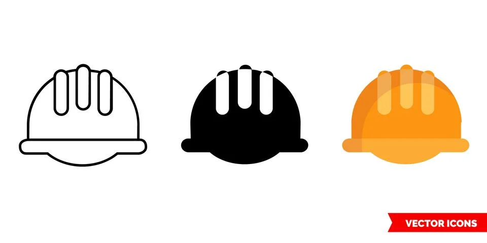Construction helmet icon of 3 types. Isolated vector sign symbol. Stock Illustration