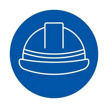 Construction Helmet Icon on Blue Circle Background for Safety Design Stock Illustration