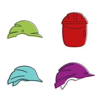 Construction helmet icon set, color outline style 스톡 일러스트
