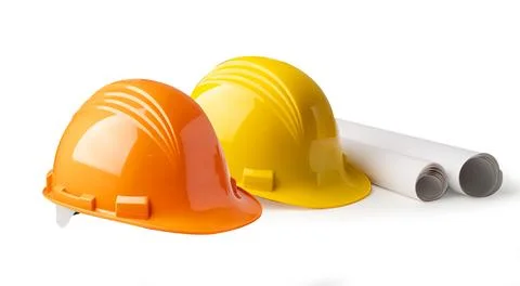 Construction helmet isolated on white background, engineer safety concept. Stock Photos