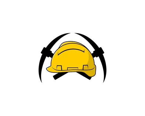 Construction helmet with mining axe behind 스톡 일러스트