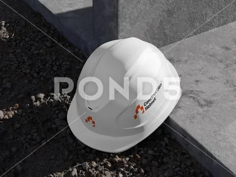 Construction Helmet Mockup 3D Rendering on a Concrete  Ground 3D Rendering Modello PSD