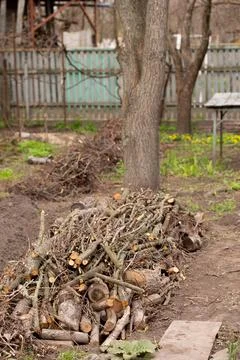 Construction of a high bed according to permaculture principles Stock Photos