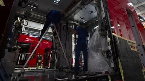 Construction of high-speed trains, new technologies Stock Footage 135144602