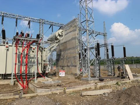 Construction of high-voltage distribution substations Stock Photos