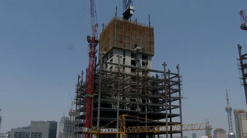 Construction of highrise building in old section of Shanghai, 4K. Stock Footage 88061593